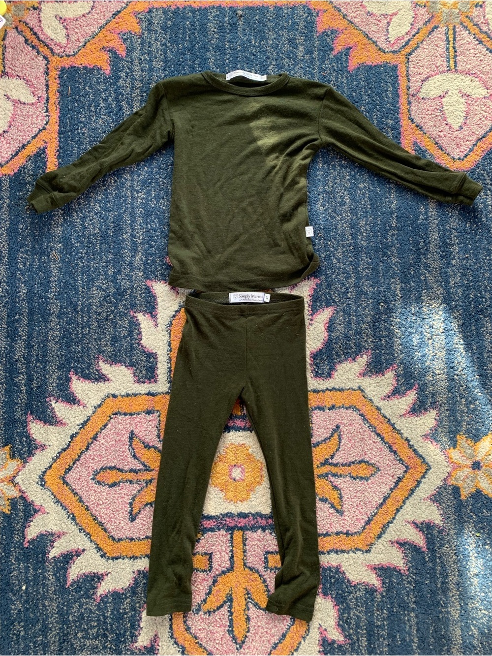 Kids Olive Green Merino wool thermal Set - Simply Merino